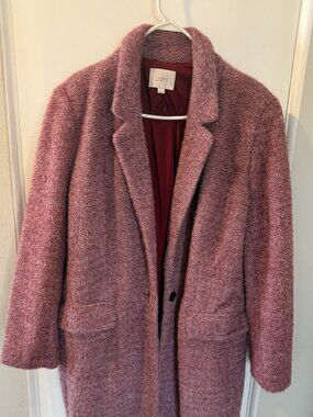 LOFT Pink Fuzzy Long Coat | Women's XL | Cozy Teddy Coat